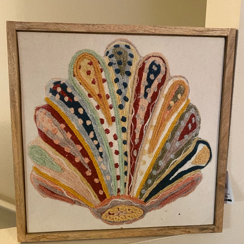 Colorful Embroidered Wall Art. Seashell Design. NWT. India.18X18, - Picture 1 of 5